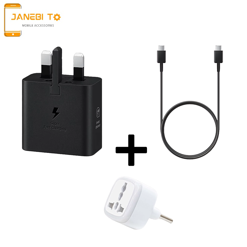 شارژر اصلی سامسونگ 25 وات به همراه کابل + تبدیل چراغ دار هدیه